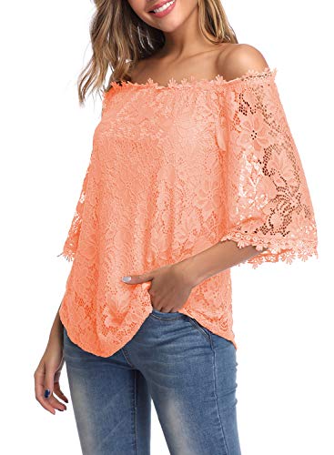 Image of MIHOLL Women's Lace Off Shoulder Tops Casual Loose Blouse Shirts
