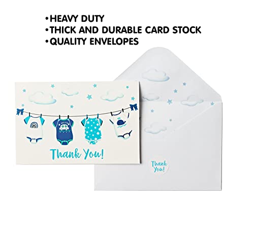 All Ewired Up 50 Boxed Set Clothesline Onesie Boy Thank You Cards For Baby Shower With Designed Envelope And Matching Seals #TOP1