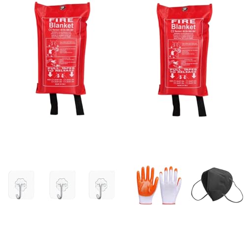 Image of Fire Blanket-[2 Pcs] with Masks、Hooks and Gloves - Emergency Fire Blanket for Home & Kitchen, High Heat Resistant Fire Suppression Blankets for Home Safety, Kitchen, Camping and Office Safety (2)
