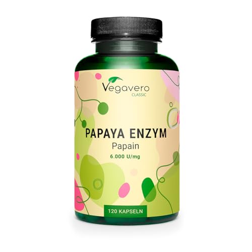 Papaya Enzym Vegavero | Geruchlos | Hochdosiert: 2.100 mg reines Papain pro Tagesdosis | Hohe Enzymaktivität: 4.2 Mio U | Natürlich aus der Frucht| 120 Kapseln | Vegan & Ohne Zusätze