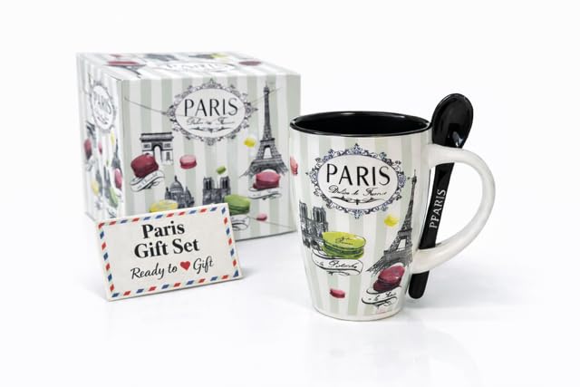Générique Mug Souvenir de Paris – Tasse en Céramique 320 ml avec Cuillère dans Coffret Prêt à Offrir – Cadeau Original pour Femme, Idée Cadeau Romantique pour...