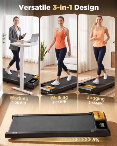Walking Treadmill Pad with 0–5% Incline, 2.5HP | Compact Treadmill，Perfect for Running, Walking & Under-Desk Use，Quiet Operation for Home or Office