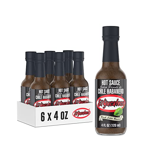 El Yucateco Black Label Reserve Habanero Sauce, 4 oz., 6 Pack, 5,000 Average Scoville Units, Gluten Free, Sugar Free