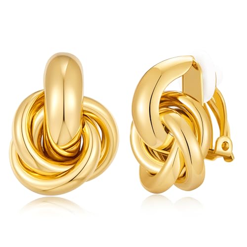 YUJIE Gold Clip On Earrings for Women Gold Plated Geometric Knot Ear Clip Chunky Door Knocker Studs Earrings Trendy Jewelry