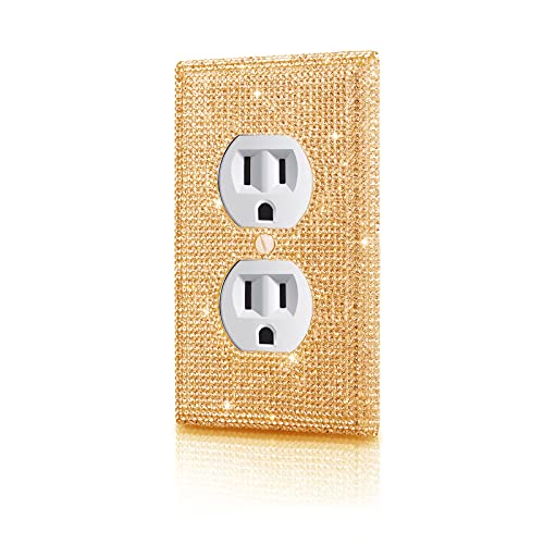 Image of Shiny Golden Rhinestones Wall Plates Light Switch Decorative Cover Plate Single Toggle Rhinestones Outlet Covers Wall Plate