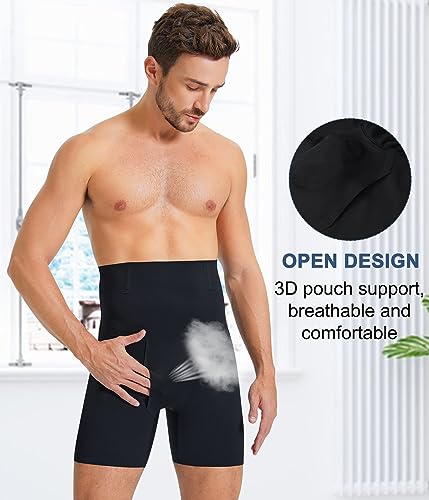 Molutan Men’S Shapewear Tummy Control Shorts Slimming Body Shaper High Waist Compression Boxers Briefs Black thumb #3