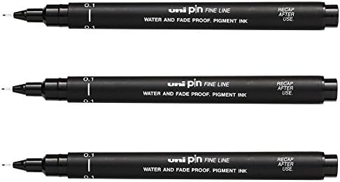 UNI-Ball PIN Drawing Pen FINELINER Ultra FINE LINE Marker 0.1mm Black Ink - [Pack of 3]
