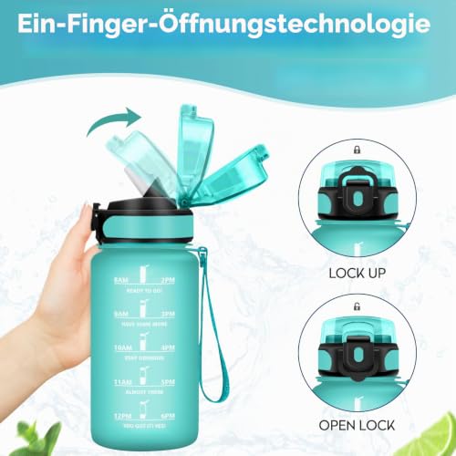 KollyKolla Trinkflasche 500ml，Trinkflasche mit strohhalm, Sport Trinkflasche mit Zeitmarkierung… – Ansicht 3