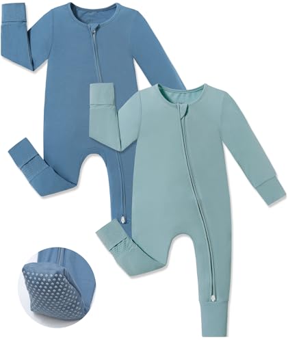 Image of JunNeng Viscose from Bamboo Sleeper with Mittens, 2 Way Zipper Baby Boy Pajamas, Non Slip Sleep'N Play Romper