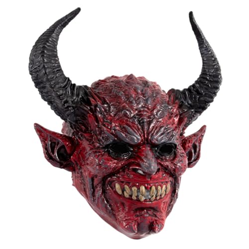 GARIOUANS Teufelsmaske Vollgesicht Mit Hörnern Aus Robustem Schaumstoff Bequemes Gummiband Halloween Cosplay Und Maskenball Zubehör