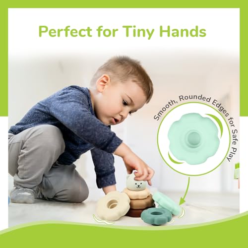 Image of R for Rabbit Orapple Teddy Stacker Stacking Rings Toy Sorting Tower Game Smooth Rounded Edges BPA Free Educational Interactive Learning Toys for Kids Baby Girls Boys (Grey Teddy)