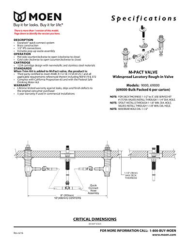 Moen Brass Widespread Bathroom Sink Faucet Rough-In Valve With Drain Assembly, Featuring M-Pact Technology, 9000 #TOP1