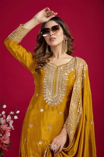 Image of Women's Heavy Embroiderd Work Purple Color Weding Wear Straight Kurta Sharara Set for Women with Dupatta