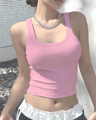 Image of 95% Cotton, 5% Lycra Women's and Girls Solid Ribbed Square Neck Tank Top | Tanktop for Women | Sleeveless Top | Crop Tanktop | Ribbed Tank Top