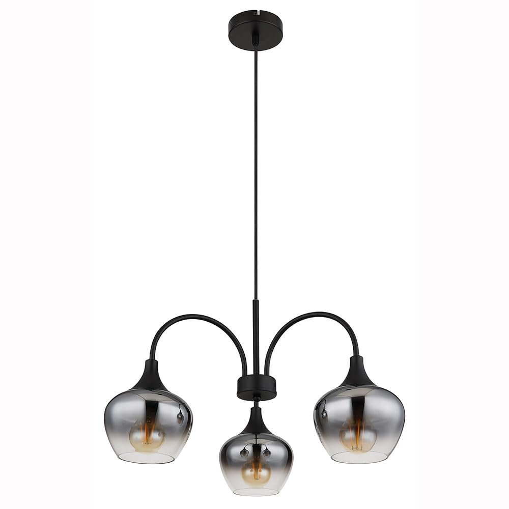 GLOBO E27 Pendant Light Dining Room Light 3-Bulb Matte Black Smoked Glass