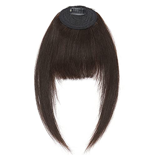 Clip in Bangs Remy Hair Extensions with Temples 1 Piece Straight Down Dark Brown