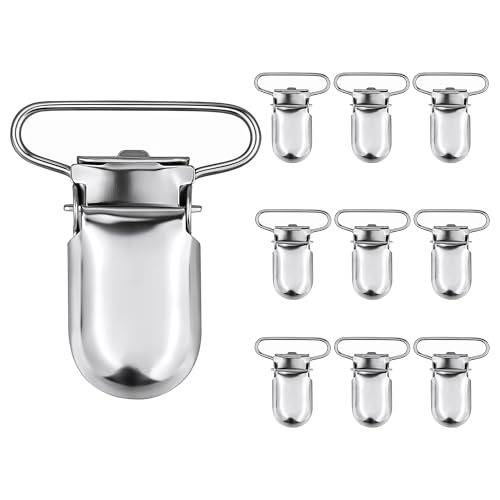 Trimming Shop Metal Plateado Tirantes Ganchos para Pantalones y Vaquero - Liga Cierre para Elástico Correas - Soporte Agarre para Hombres y Mujeres - Conjunto de 10-34mmx24mm