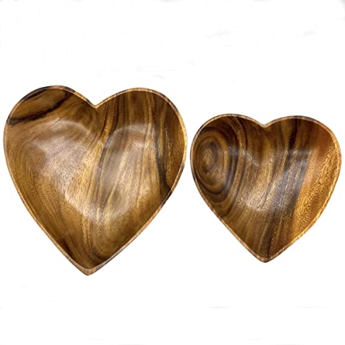 Wrightmart Wooden Bowl Set Of 2, Decorative Heart Shaped Server For Food, Salad, Nut Mixes, Versatile, Use As A Jewelry, Coin Catchall Dish, Add Heart To Culinary Creations, Acacia Wood #TOP17
