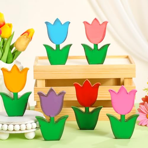 Qunclay-6-Pcs-Spring-Decor-Wooden-Flowers-Decor-Spring-Tiered-Tray-Decorative-Retro-Tulip-Daisy-Table-Decoration-Wood-Tulips-Daisy-Signs-Table-Centerpiece-Floral-Block-Signs-for-HomeTulips Qunclay 6 Pcs Spring Decor Wooden Flowers Decor Spring Tiered Tray Decorative Retro Tulip Daisy Table Decoration Wood Tulips Daisy Signs Table Centerpiece Floral Block Signs for HomeTulips