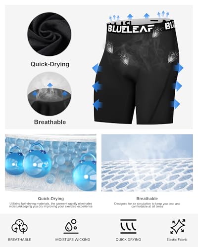Blueleaf 2 Pack Men's Compression Shorts Sports Running Spandex Shorts Performance Athletic Workout Base Layer Underwear Black+Black XL