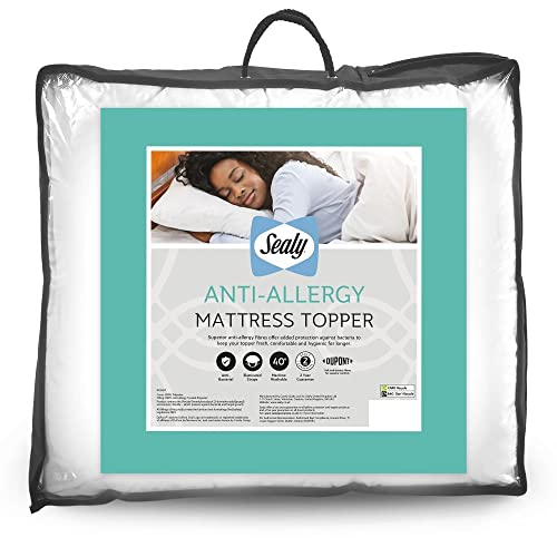 Sealy Anti Allergy Mattress Topper - Extra Soft Thick Mattress Pad Topper Machine Washable and Anti-Bacterial - Double Bed White