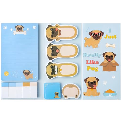 440 Sheets Cute Dog Sticky Note Set Pug Self-Stick Notes Pads Writing Notepads Animal Tabs Self Adhesive I Just Really Like Dog Sticky Notes for Home Office School Supplies