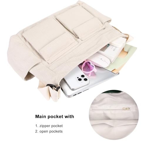 Lightweight Large Messenger Bag Laptop Tote Bag for School Cute Corduroy Crossbody Bag4