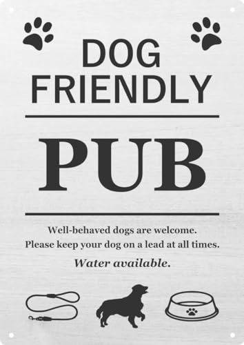OriginDesigned Letrero impermeable de vinilo impreso para pub que admite perros: elegante y atrevido, ideal para pubs, hoteles, uso interior y exterior, con orificios para taladrar. Enviado a todo el