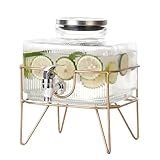 Dispensador de bebidas de vidrio con grifo, grifo antigoteo y tapa para agua, limonada, jugo, té helado, ideal para neveras, perfecto para eventos de entretenimiento