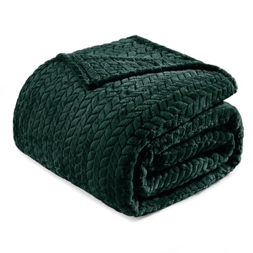 Image of Exclusivo Mezcla Soft Fleece Bed Blanket Queen Size, 90 inchx90 inch, Forest Green | Cozy Fluffy Lightweight Blankets for Summer, Decorative Plush Flannel Throws for Living room, Bedroom with Leaves Pattern