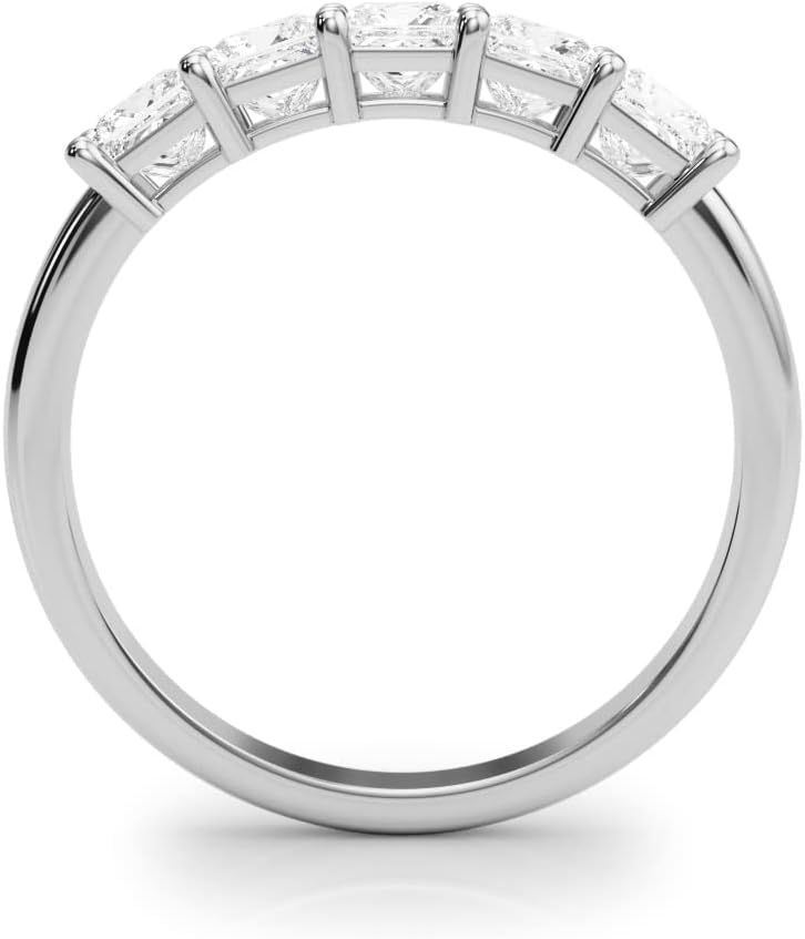 JewelMore 1 carat - 2 carat 5-Stone 14K Princess Cut Diamond Anniversey Wedding Band for Women (F-G/VS-SI)| 14K Gold | Lab Grown Diamond | F-G Color, VS-SI Clarity |30 Day Free Return