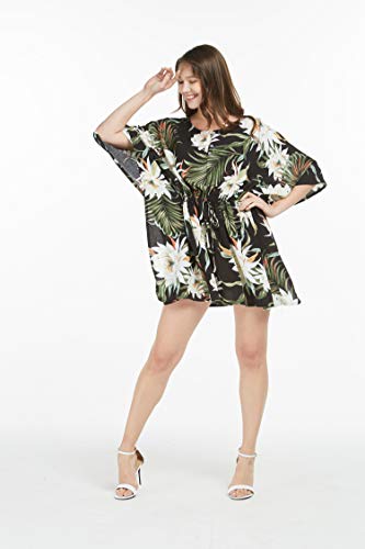 Image of Family Matching Hawaiian Clothes, Wispy Cereus Black | Lightweight 100% rayon • Family matching outfits • Tropical floral print • Beach vacations • Luaus • Cruises • Family photos
