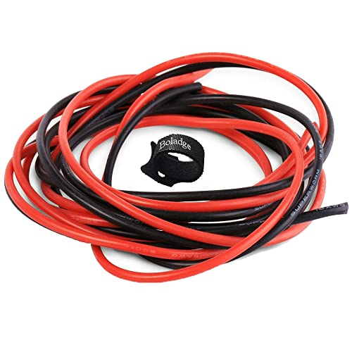 Boladge 2 Metros Alambre de Silicona Pura Cable de Alimentación 18AWG Cable de Batería Alambre de Cobre Estañado Cable de Cable RC Calibre 18 (1 Metro en Negro y 1 Metro en Rojo) (18AWG) Cover