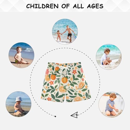 Boys Swim Trunks Orange Fruit Leaves Beige Toddler Swim Shorts Little Boys Board Shorts 5