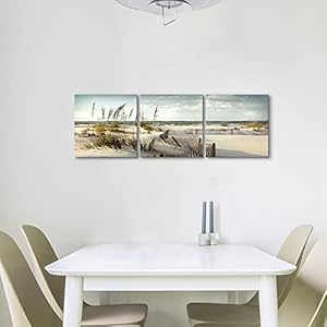 Beach Canvas Wall Art Decor 3 Pieces Bedroom Coastal Picture Seaside Pathway Artwork Seascape Fence Painting Print for Bathroom 12×12