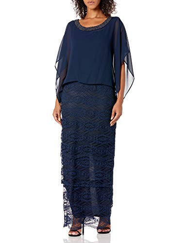 Le Bos Women's Lace Bottom Long Dress, Navy, 12 #TOP26