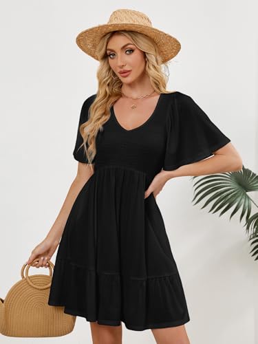 Image of UEAL Womens Cute Floral Smocked V Neck Flutter Sleeve Sundress with Pockets Casual Spring Summer Dresses for Women 2026