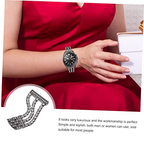 Correa de reloj de aleación negra con pulsera elegante de gemas de imitación 2