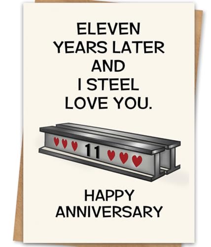 LiuuLi Funny 11th Anniversary Card Gifts for Him Her,Steel 11 Year Anniversary Pun Wedding...