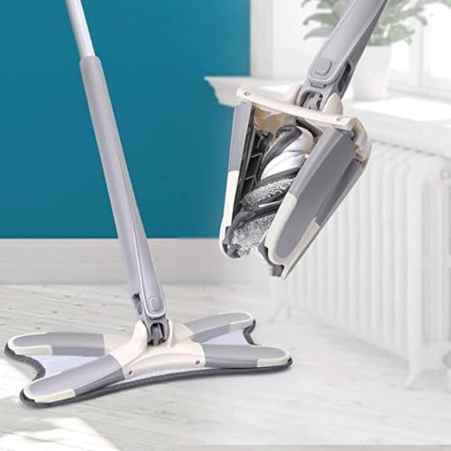 Image of X Shape Microfiber Mop for Floor Cleaning,Dust,Self Wringing,Ceramic & Wood Floor Cleaner Pochha ,Dry Wet Hands-Free Manual Extrusion Household Cleaning Tool with Pochha Holder