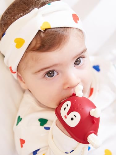 smily mia baby christmas stocking stuffers baby teething toyspenguin teether for 0-6m reindeer chew toys for 3-6mteething mittens for 6-12m babies my first christmas gift pine green