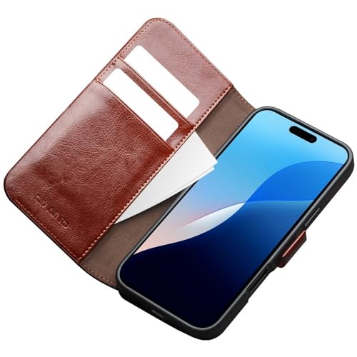 Coque iPhone 16 Pro Max étui rabat cuir marron antichoc - 2