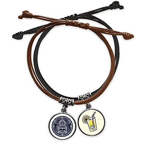 Bracelet corde main chaîne Les Gens - Bijou cercle art motif compas en cuir