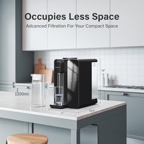 Ecoviva Mate 4 Countertop Reverse Osmosis Water Filter System with UV, BPA Free, 7-Stage Filter, Pure to Drain 3:1, Instant-Hot, Indoor No Installation, Meet NSF/ANSI 58 Desktop Water Purifier