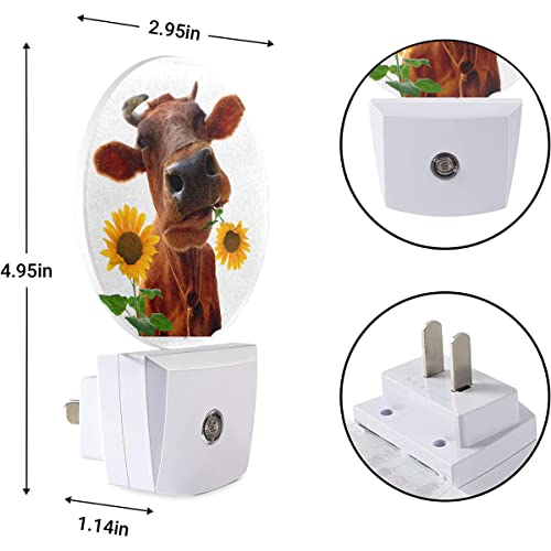 Image of EKOBLA Cattle Night Light, Cute Farm Cow and Sunflower Night Lights Plug Into Wall with Dusk to Dawn Auto Sensor for Home Indoor Decor