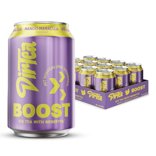 DirTea BOOST im Vorratspack (12 x 0,33 l) – Funktionaler Eistee mit Mango-Maracuja Geschmack, direkt aufgebrüht, mit Koffein & Vitaminen für den extra Energy-Kick – Fresh, fruity & powerful!