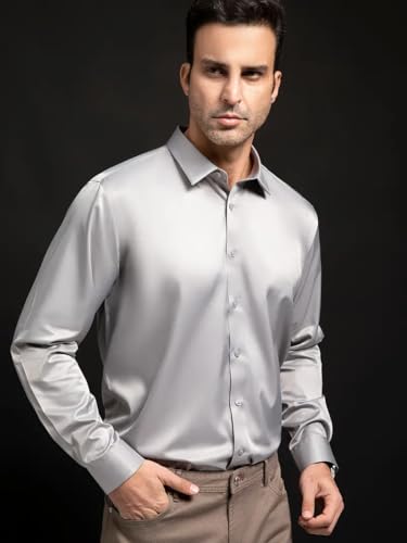 Image of IndoPrimo Men's Stylish Solid Satin Casual Shirt for Men Full Sleeve