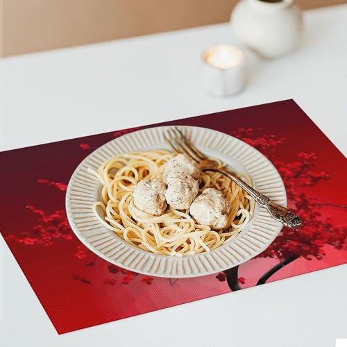 Set de table antidérapant et résistant à la chaleur en forme de fleur rouge - 8