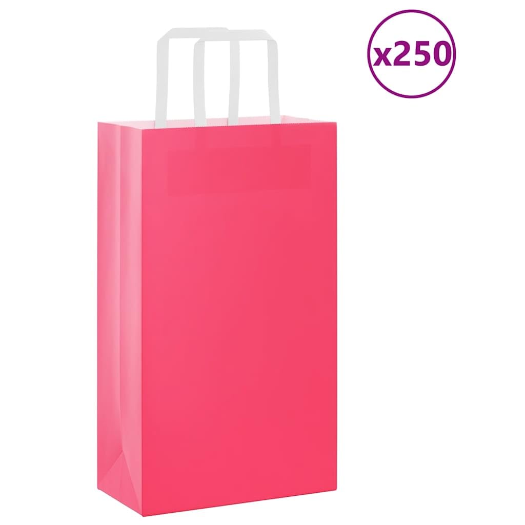 MBDRKVGF Lot de 250 sacs en papier kraft rose avec anses 21 x 11 x 36 cm