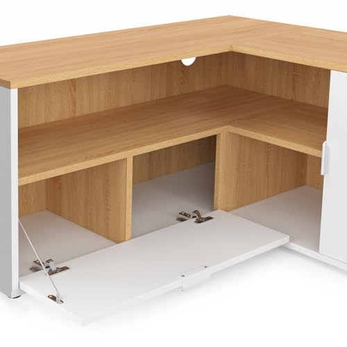 Meuble TV 90 x 90 cm d'angle BALTAZAR façon hêtre et - vue 7